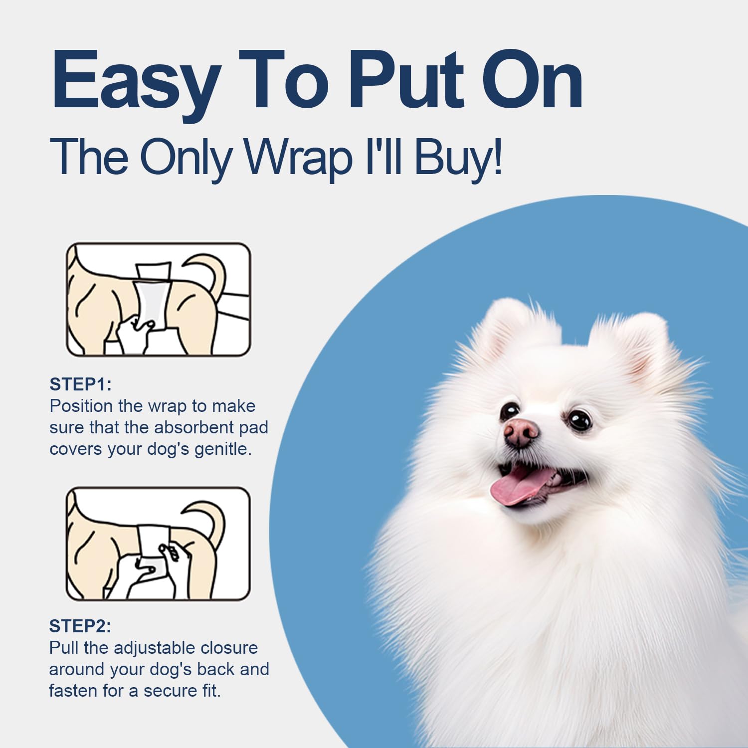 HONEY CARE All-Absorb A25 Male Dog Wraps, Medium, 50 Count, White, Soft Fur Material