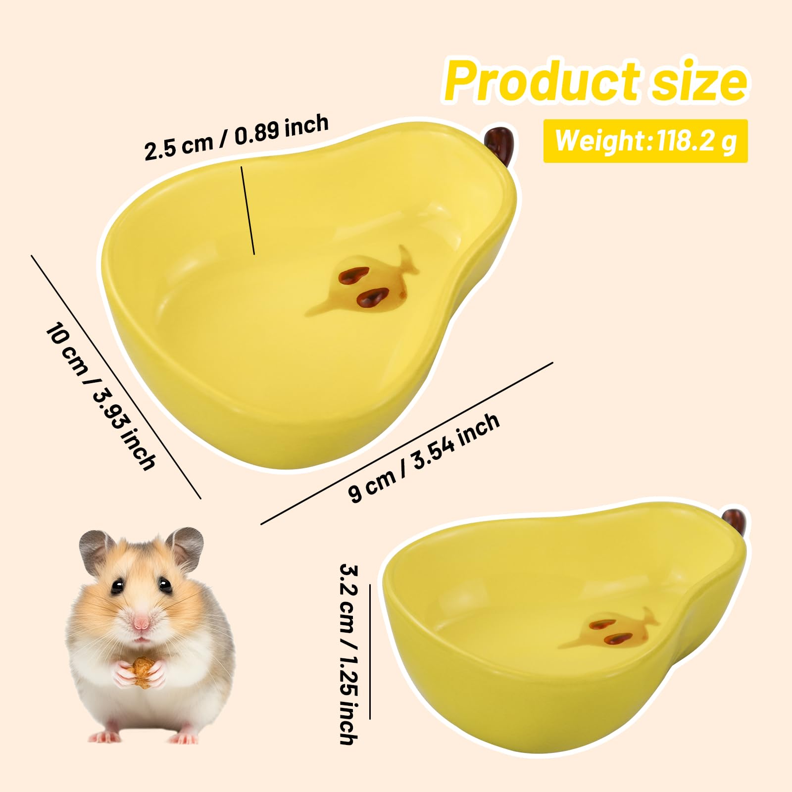 LuckyOpt Ceramic Pet Hamster Bowl, Cute Fruit Easy to Clean Anti Flipping Hamster Food and Water Bowl, Small Animal Bowls for Dw