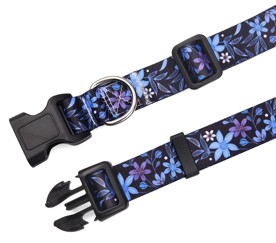 Hqyddmi Dog Collar And Leash Set For Medium Dogs, With Floral Print, Soft Comfortable Adjustable Collar For Small Medium Large D