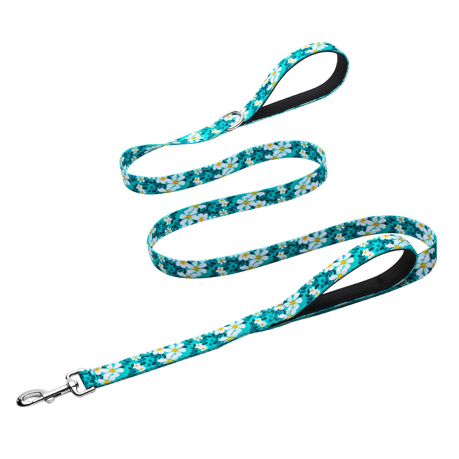 Hikiko Double Handle Dog Leash 6 Ft For Medium Large Dogs, Padded Traffic Handles Lead For Walking Training (Green Flower)
