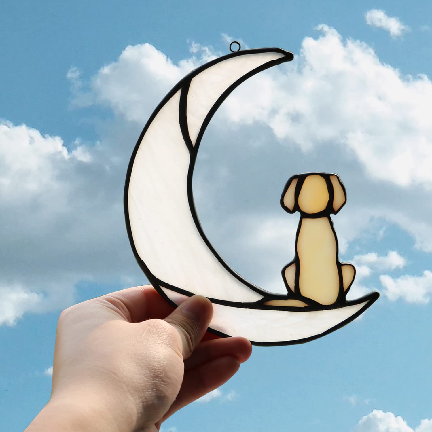 Boxcasa Loss Of Dog Sympathy Gift,Stained Glass Dog On Moon For Suncatcher Gifts,Yellow Dog Memorial Gifts For Pet Loss Gifts,Pe