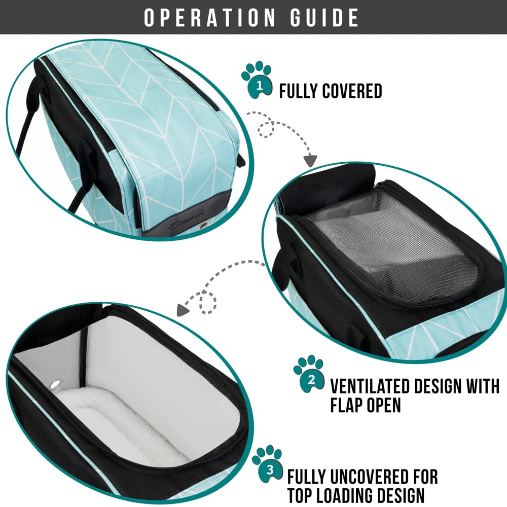 Petami Dog Purse Carrier For Small Dogs, Airline Approved Soft Sided Pet Carrier With Pockets, Ventilated Dog Carrying Bag For Puppy Cat, Dog Travel Supplies Bag, Sherpa Bed, Max 12 Lbs, Chevron Teal