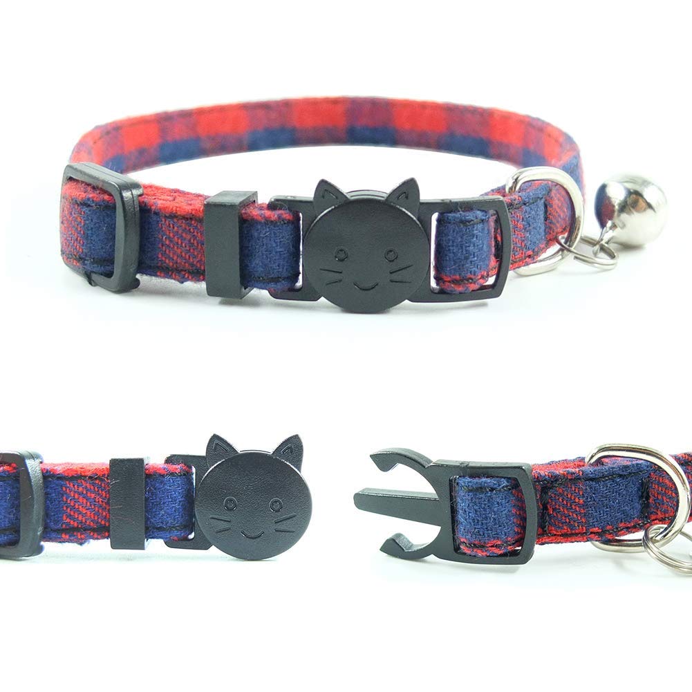 Cat Collar Breakaway With Bell And Bow Tie, Plaid Design Adjustable Safety Kitty Kitten Collars(6.8-10.8In) (Red Plaid 2)