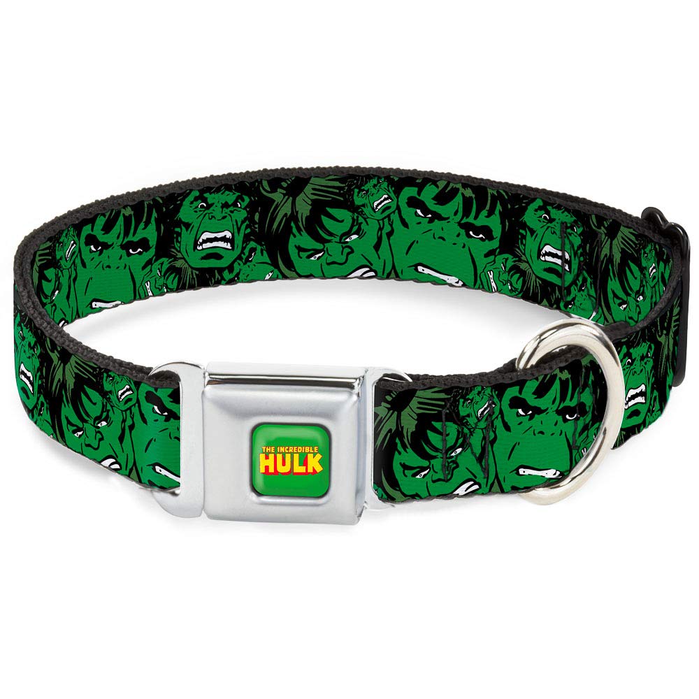 Buckle-Down Seatbelt Buckle Dog Collar - The Incredible Hulk W/Repeat Close-Up - 1.5' Wide - Fits 16-23' Neck - Medium