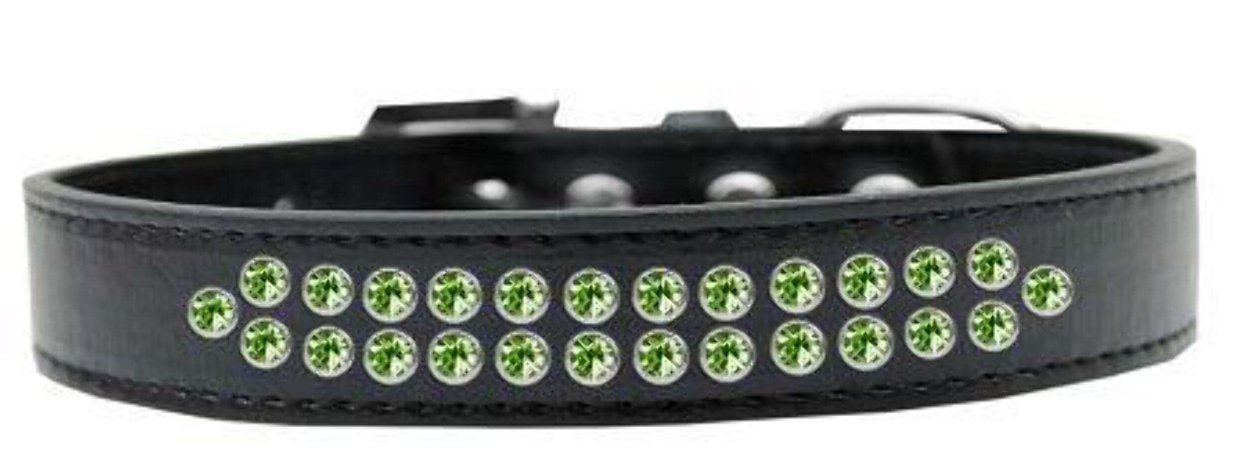 Mirage Pet Products Two Row Lime Green Crystal Black Dog Collar, Size 14