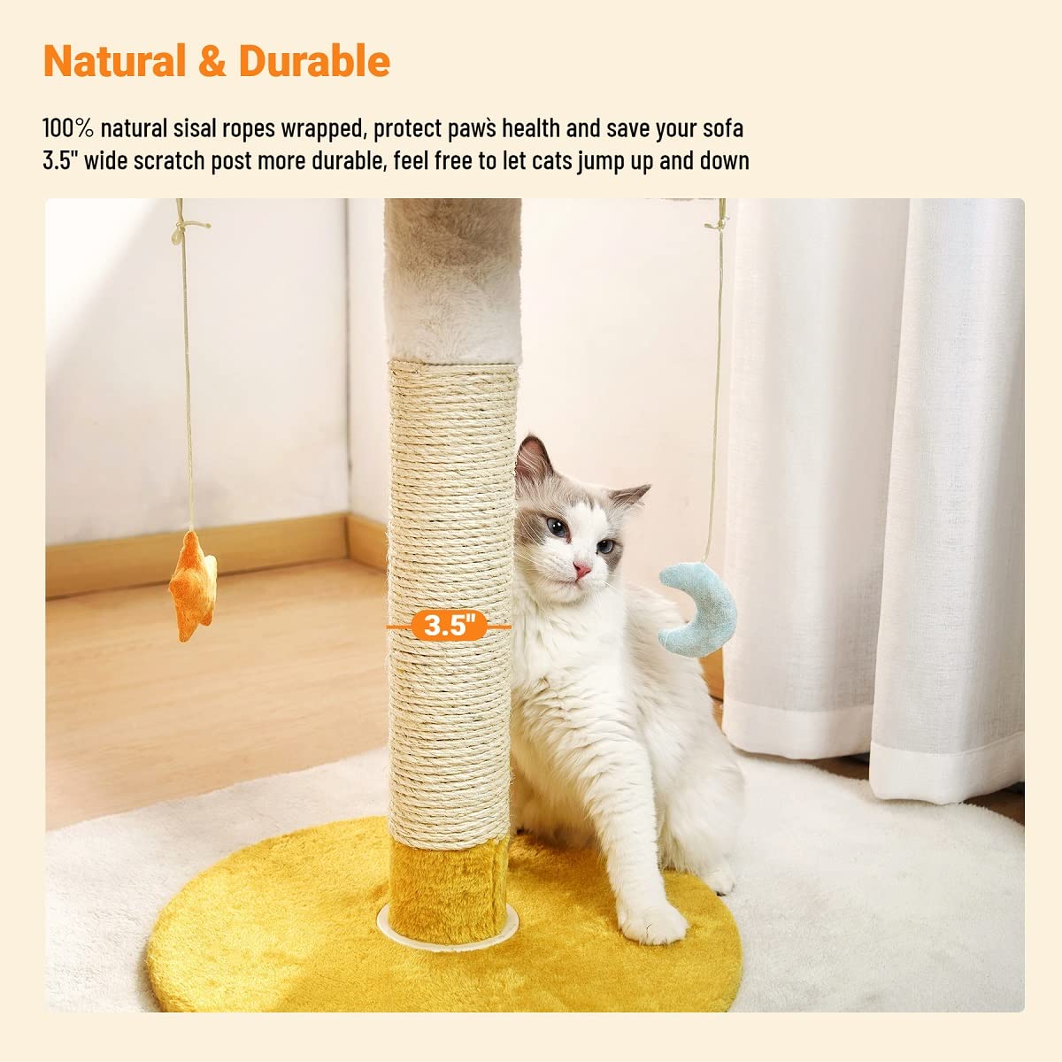 Happi N Pets Large Cloud Cat Scratching Post & Bed, 28" White Sisal Cat Tree with Soft Perch & Balls, Model DB10
