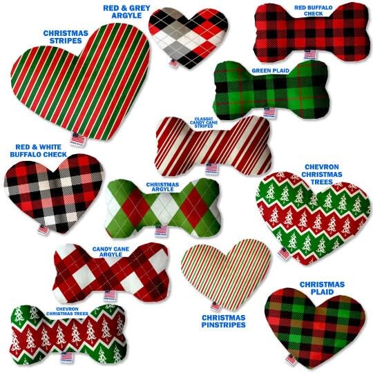 Pet and Dog Plush Heart or Bone Toy, "Christmas Patterns Group" (Available in different sizes, and 11 different pattern options!) Christmas Pinstripes 6" Plush Bone