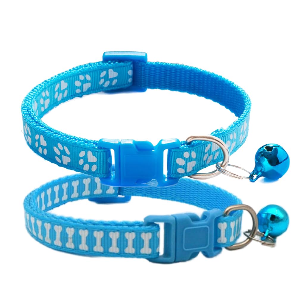 Blue Xxs Dog Collar With Bell, 2-Pack Basic & Bone Cat Collars With Bells Puppy Collar Boy For Xxs Xs Small Tiny Pet Dogs Male K