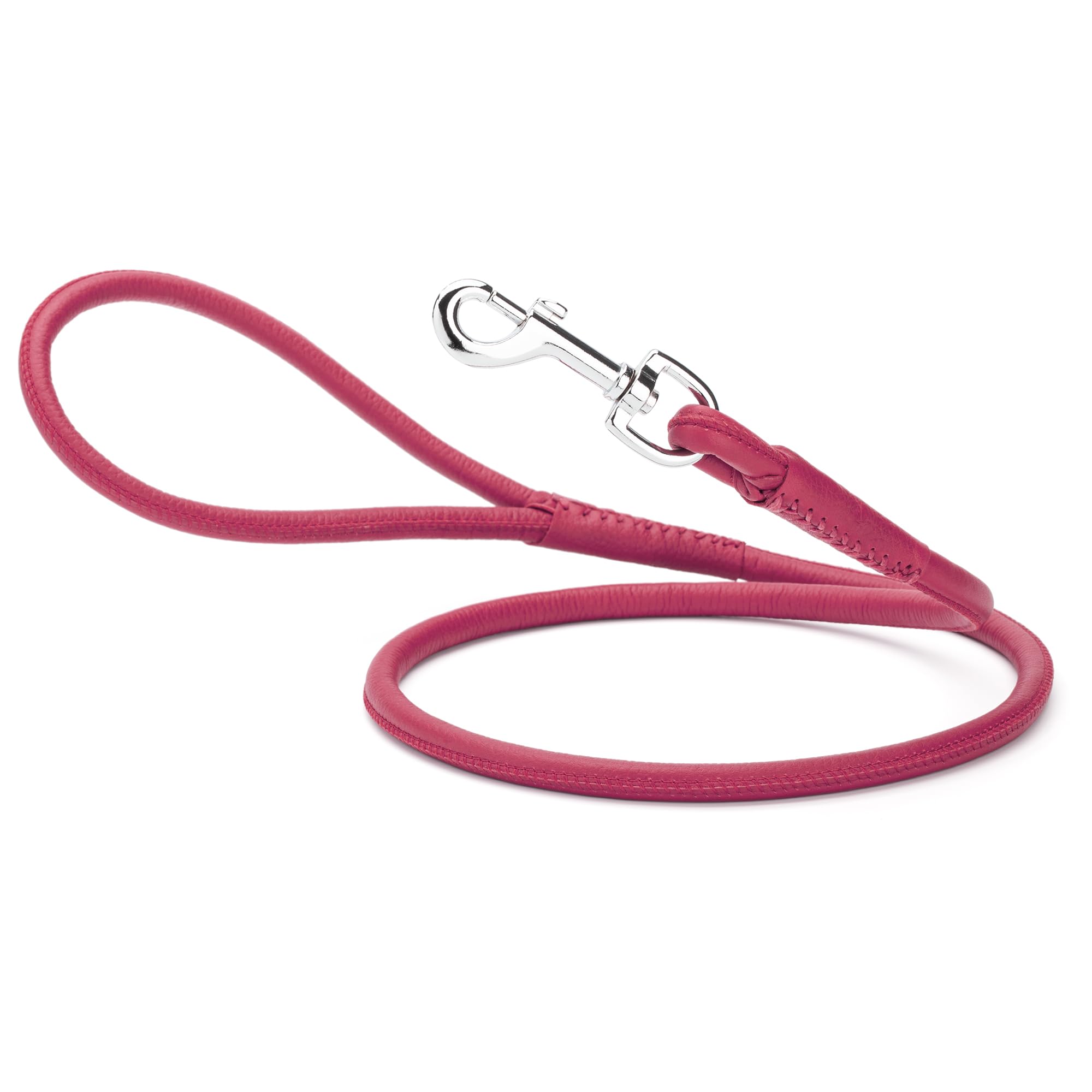 Dogline Soft And Padded Rolled Round Leather Leash For Dogs W1/4' - L72, Hot Pink