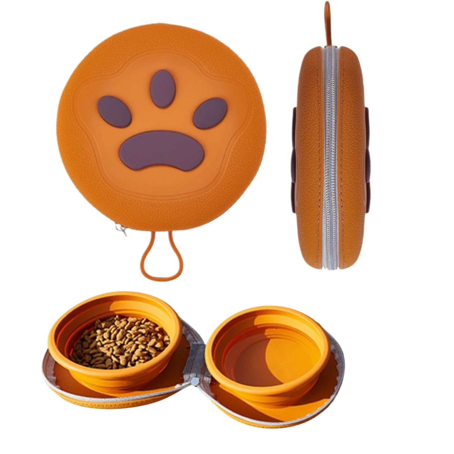 Jeyux 2In1 Collapsible Silicone Bowls With Zipper Case, Feeder For Pet, Dog, Cat Food & Water Bowls, Portable Double Compartme