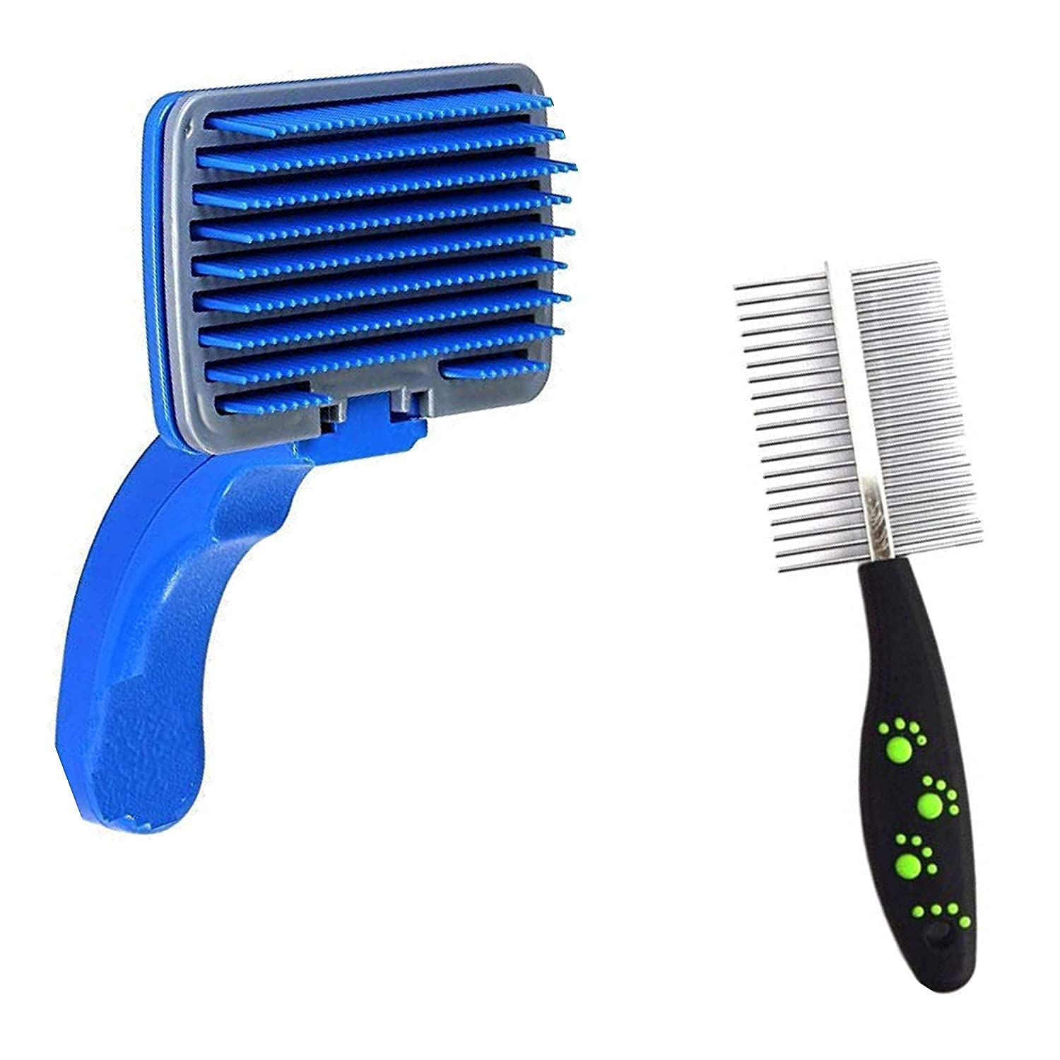 Woofy Dog Puppies Grooming & Deshedding Combo Pack Of Plastic Slicker Brush And Paw Double Side Comb For Dogs & Cats (Color May 