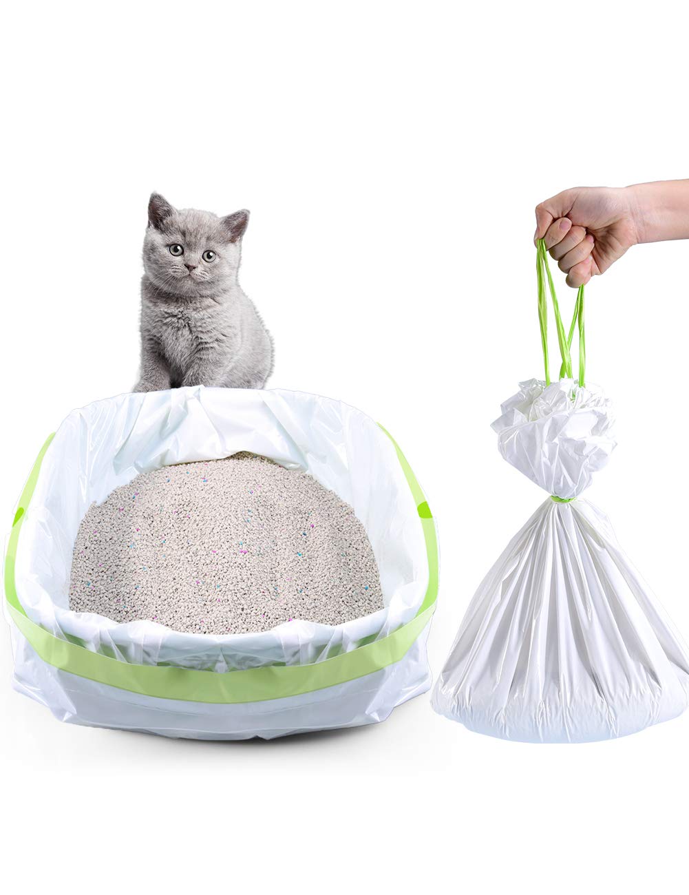 Petocat Litter Box Liners, 34 Count Jumbo Cat Litter Pan Liners, Drawstring Litter Liner Bags For Litter Box, Easy Clean Up Thick Large Kitty Litter Liner Xl, Eco Friendly Pet Cat Supplies(36' X 19')