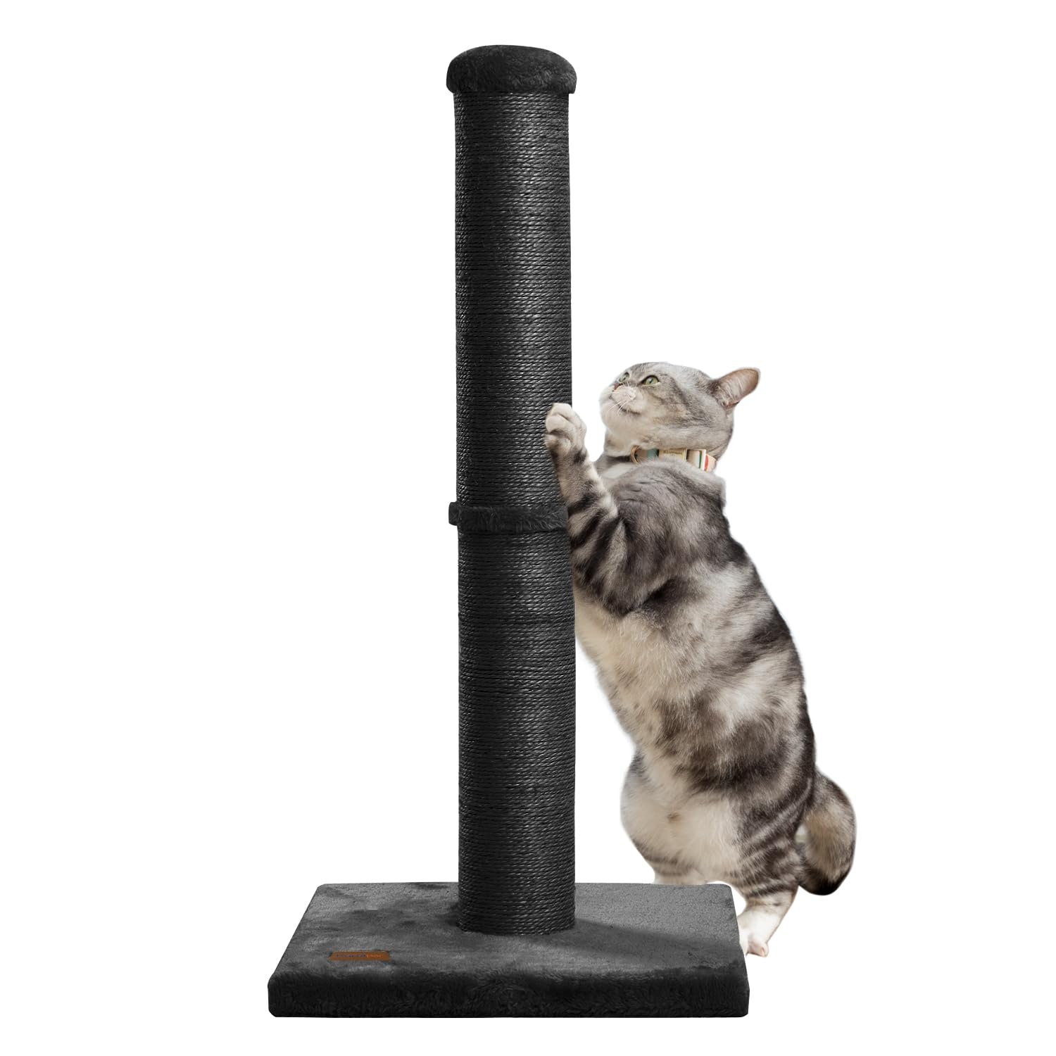 Karolpar 34" Cat Scratching Post, Large Diameter 4.3", Natural Sisal Rope, Engineered Wood, Black - Model YY101-BK
