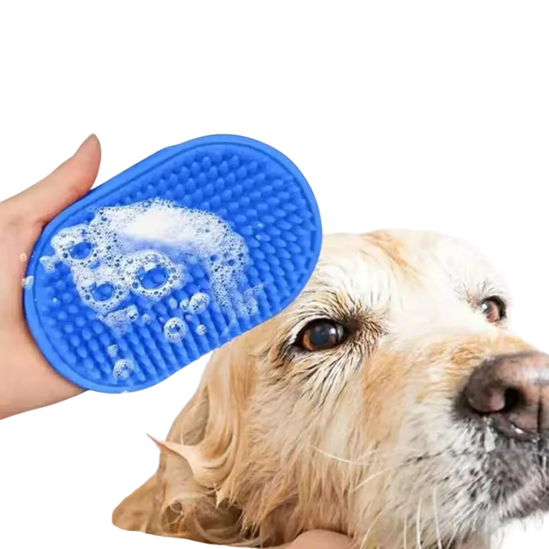 Pet Basics Palm Brush For Dogs, Puppies, Cats & Kittens | Soft Bristles For Shampooing | EasyGrip & Durable Design | Bathing & 
