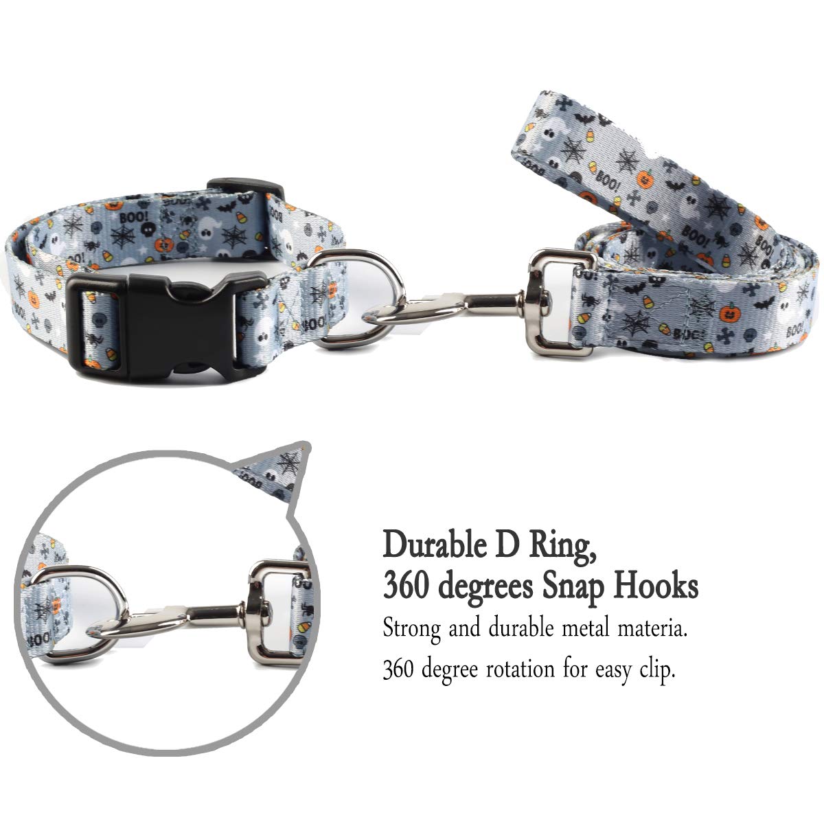 Impoosy2Pcs Dog Halloween Collar With Pet Ghost Leash Set Cat Skull Adjustable Dog Cute Collars For Small Medium Large Pets Dogs Cats (X-Lrge)