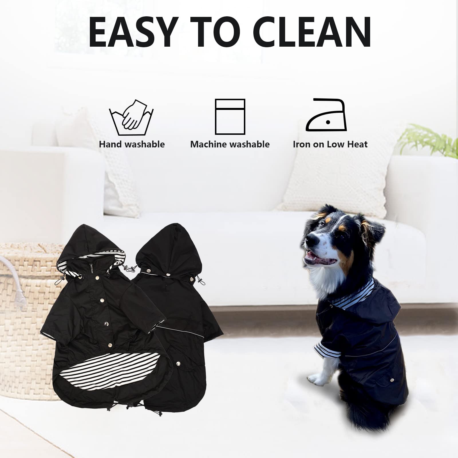Morezi Dog Zip Up Dog Raincoat With Reflective Buttons, Rain/Water Resistant, Adjustable Drawstring, Removable Hood, Stylish Premium Dog Raincoats - Size Xs To Xxl Available - Black - Xl