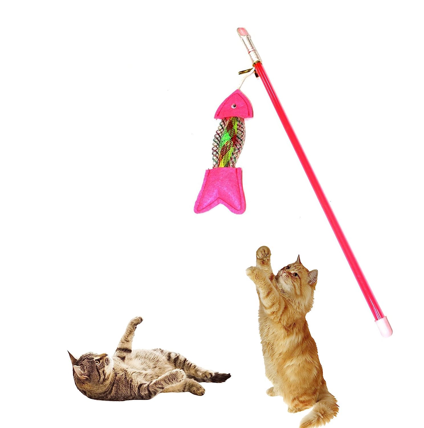 Sage Square Cat Wand Toys, Interactive Cat Teaser Wand With Catnip Fish, Colorful Ribbons & Bell For Indoor Cats