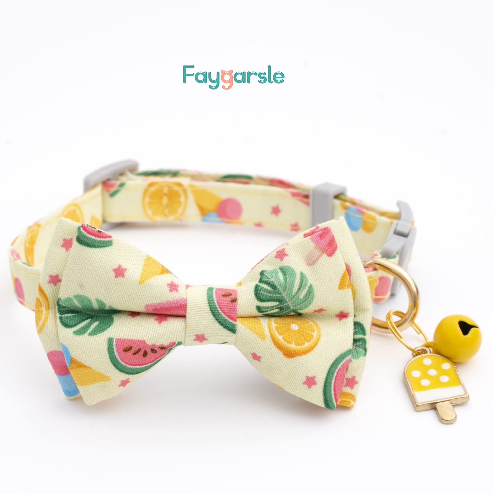 Faygarsle 2 Pack Cute Cat Collar With Bell Breakaway Bowtie Cat Collar For Male Female Cats Soft Fancy Blue Yellow Cat Collar With Ice Cream Sea Pattern Summer Cat Collar For Boy Girl Cats