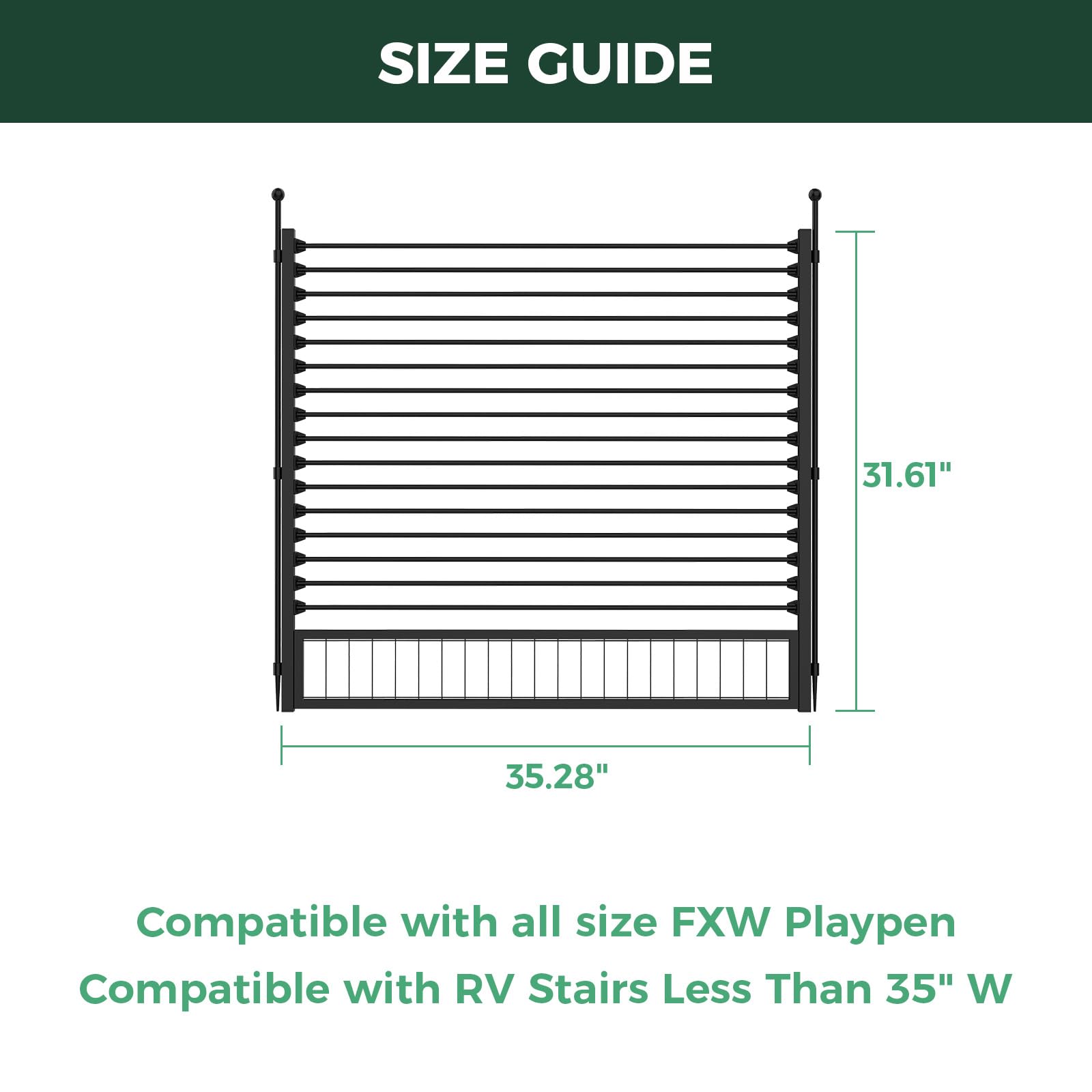 FXW RV Step Grid Dog Barrier - Fits Stairs up to 32" Wide, Metal, Black, Compatible with FXW Playpen