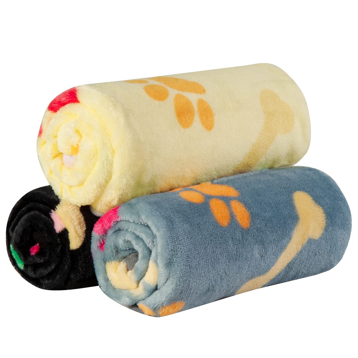 Dono 1 Pack 3 Blankets For Dogs, Soft Fluffy Paw Print Pattern Fleece Pet Blanket Warm Sleep Mat Cute Print Design Puppy Kitten