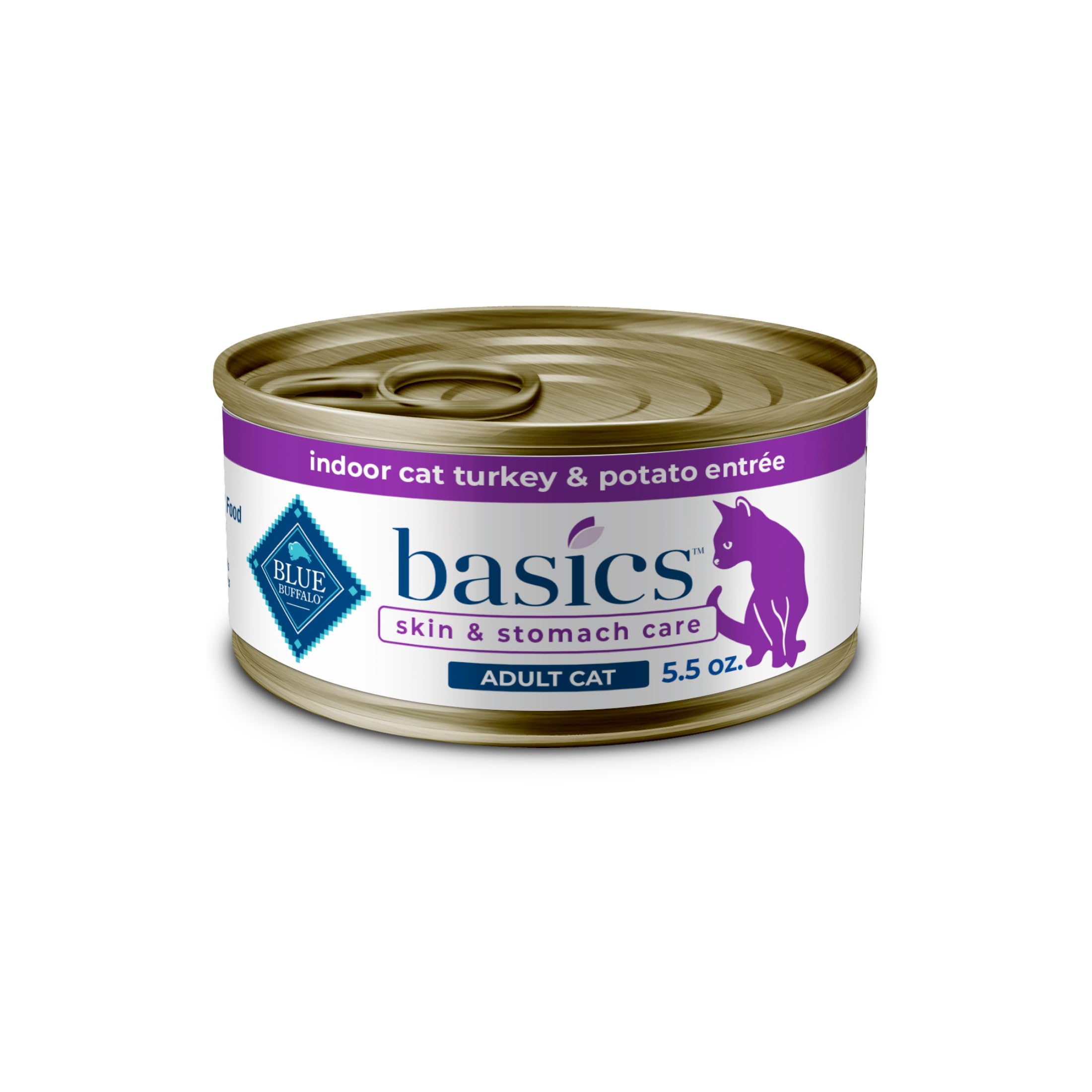 Blue Buffalo Basics Grain-Free Adult Wet Cat Food, Skin & Stomach Care, Limited Ingredient Diet, Turkey Recipe, 5.5-oz Can, 24 C