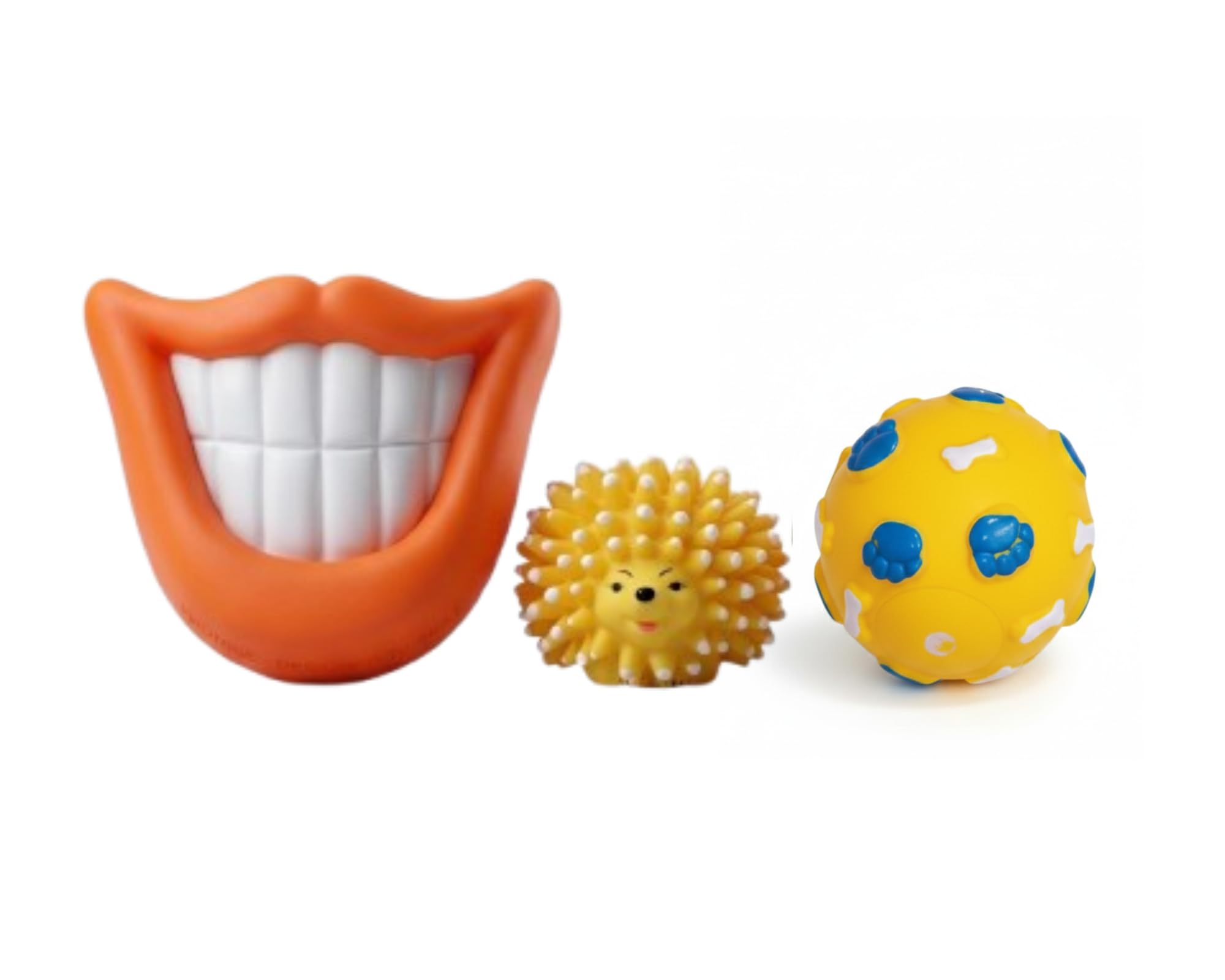 Kittupet Squeaky Dog Toys Combo  (Hedgehog, Paw Print Ball And Smiling Teeth) Interactive, Fetch & Chew Safe Play Toy | Suitabl