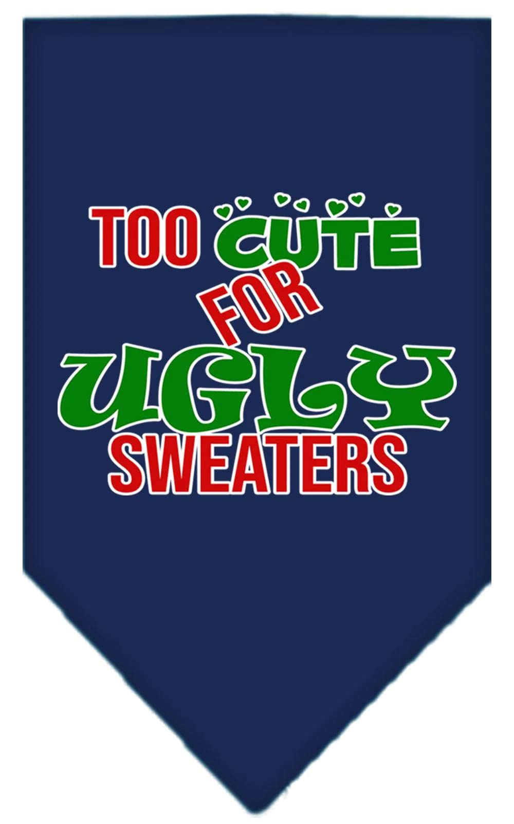 Christmas Pet and Dog Bandana Screen Printed, "Too Cute For Ugly Sweaters" Purple Small