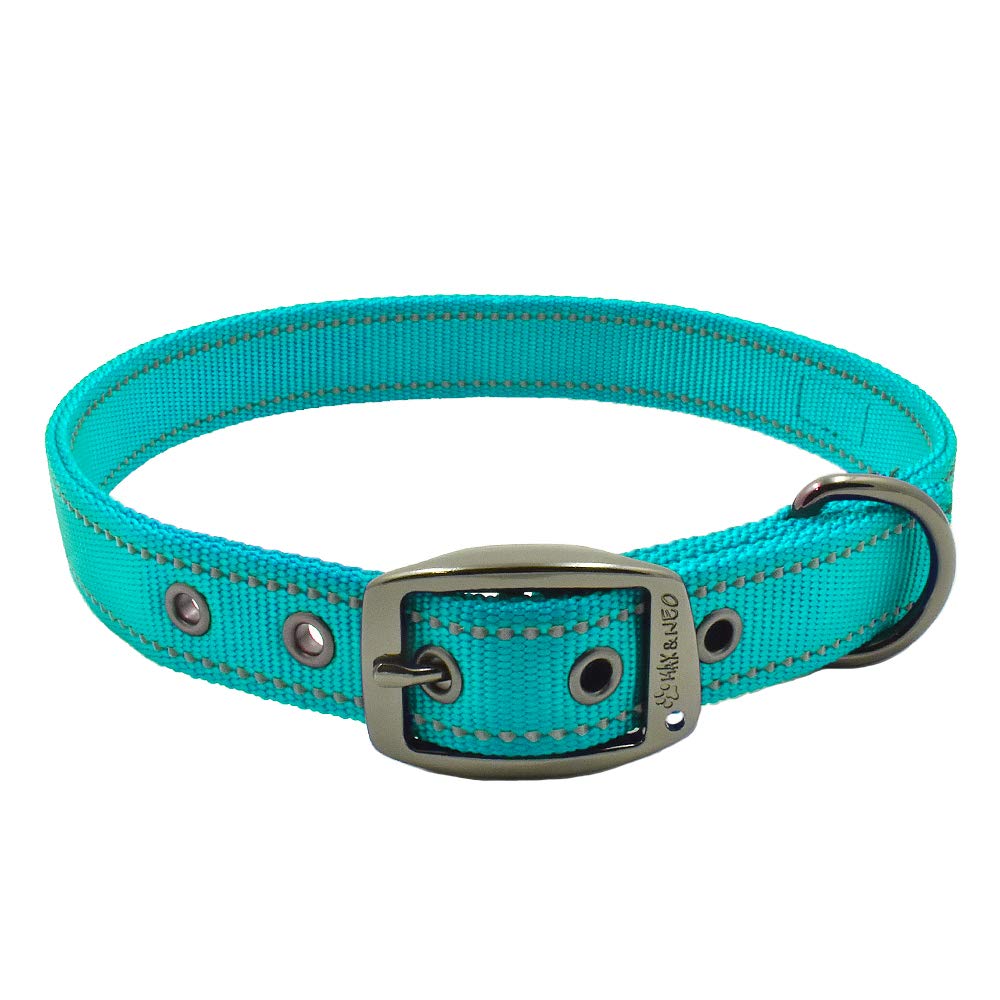 Max and Neo MAX Reflective Metal Buckle Dog Collar - We Donate a Collar to a Dog Rescue for Every Collar Sold (Medium, Teal)