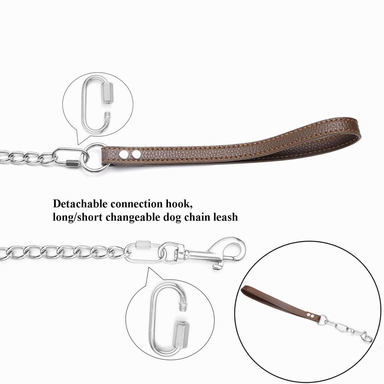 Puroayet Heavy Duty Dog Chain Leash 4Ft/6Ft Chew Proof Stainless Steel Link Leash,Training Walking Leash For Large Medium Size Dogs,With Two Connection Clip,Adjustable Long/Short Dog Leash(4Ft)