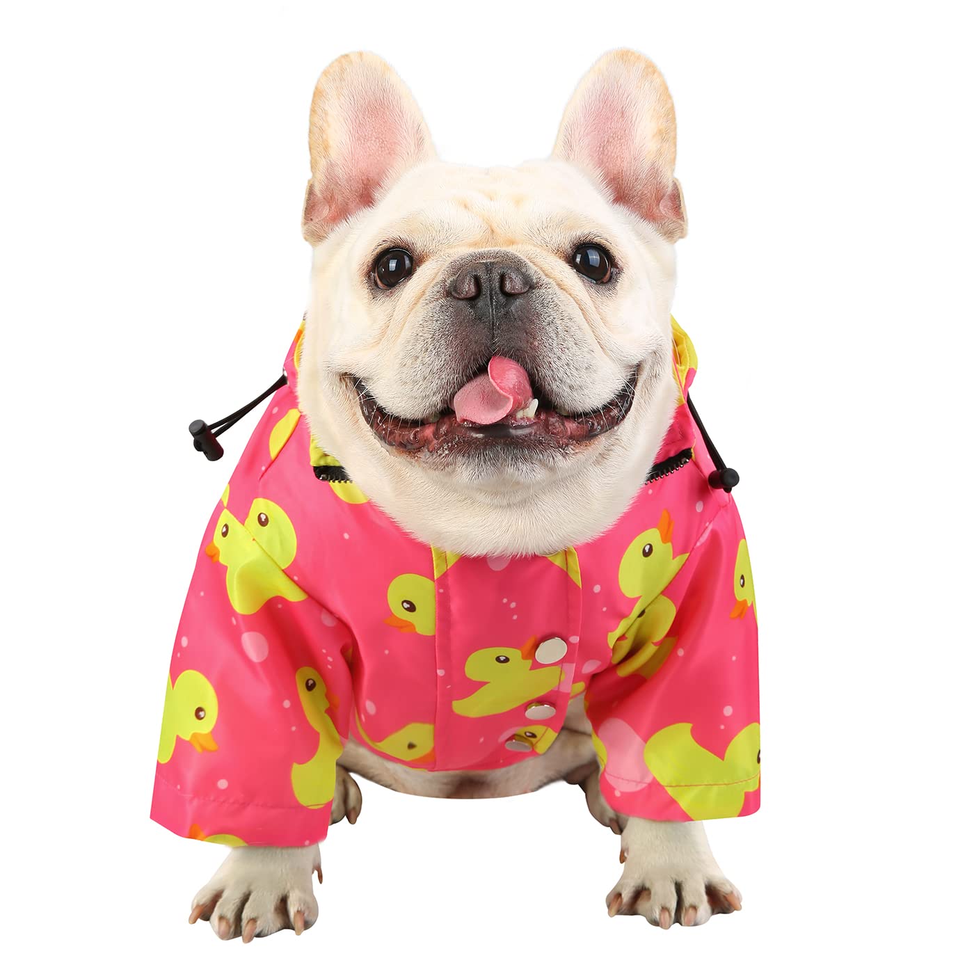 Hde Dog Raincoat Double Layer Zip Rain Jacket With Hood For Small To Large Dogs Ducks Pink - S