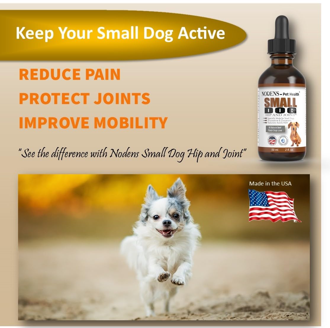 NODENS Small Dog Hip & Joint Liquid Glucosamine with Chondroitin & MSM - 2 fl oz Joint Supplement for Dog Flexibility