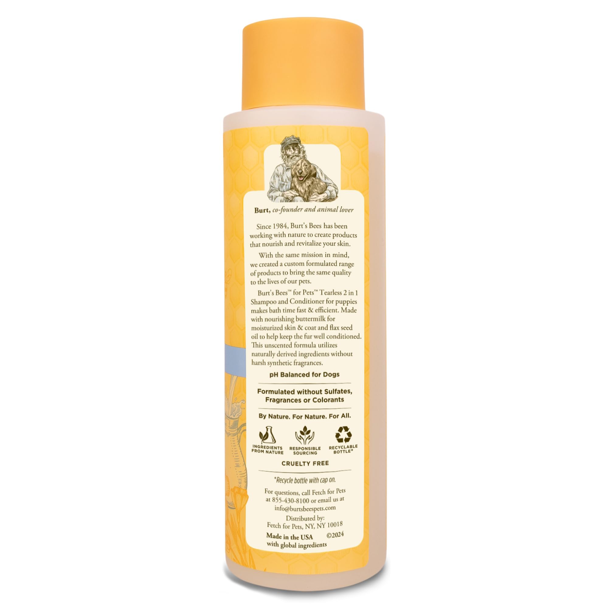 Burts Bees for Pets Tearless Puppy 2-in-1 Shampoo and Conditioner with Buttermilk and Linseed Oil, 2pk, 95% Natural Origin Form