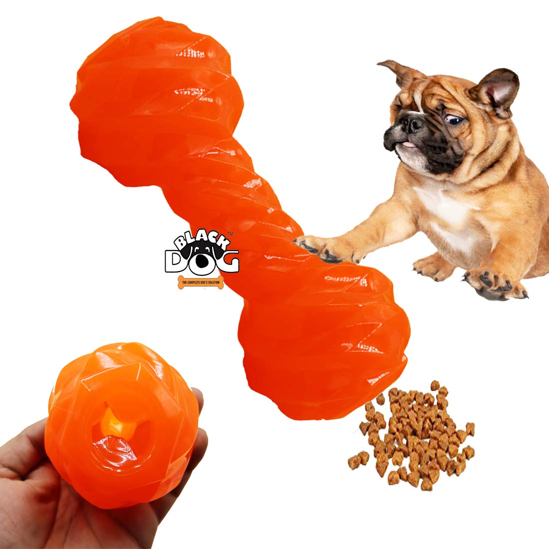Black Dog Dumbbell Shaped Toys For Interactive Dog Toy,Treat Twister Food Dispensing Toys For Medium Large Dogs, Durable Chew,No