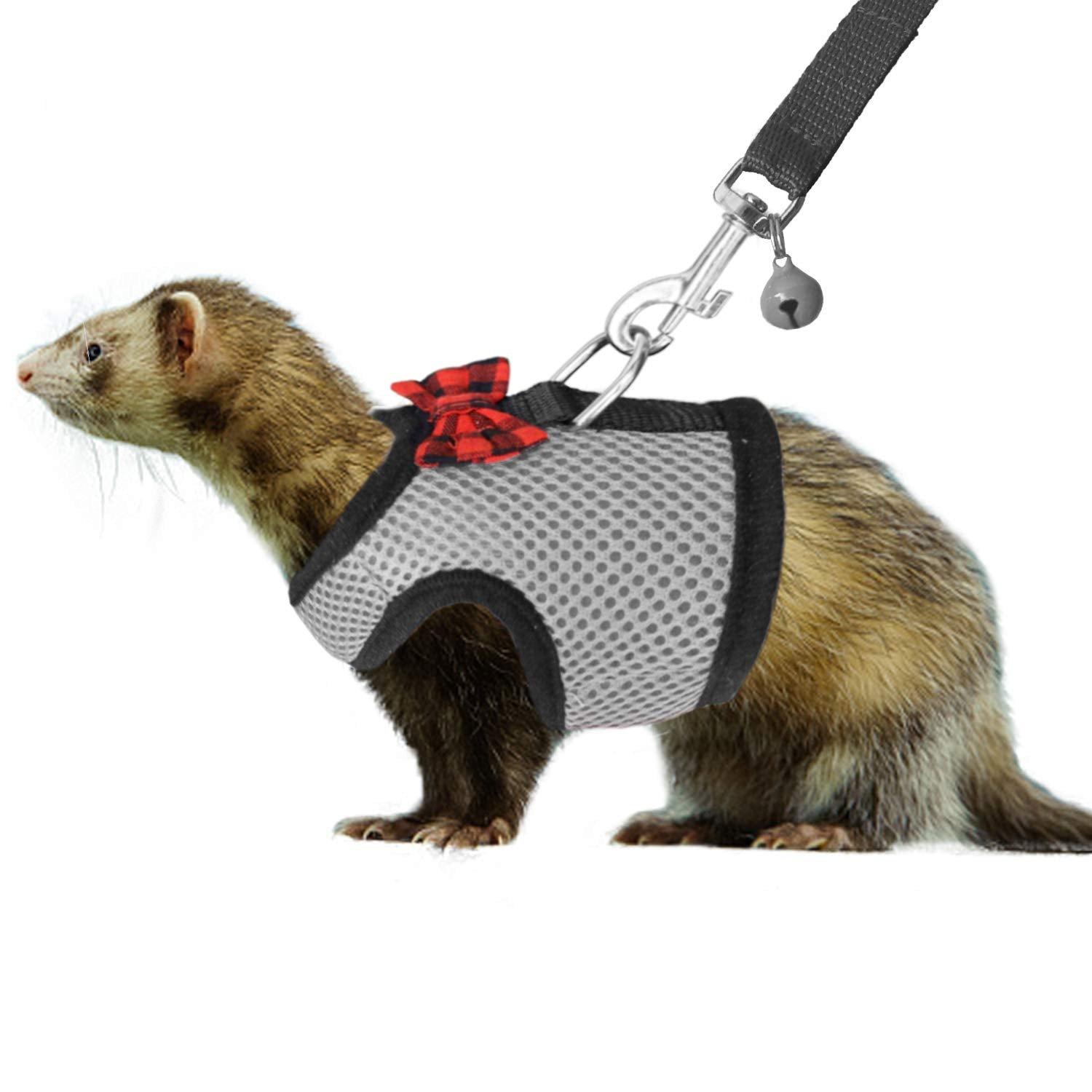 Rypet Small Animal Harness And Leash - Soft Mesh Small Pet Harness With Safe Bell, No Pull Comfort Padded Vest For Small Pet Gra