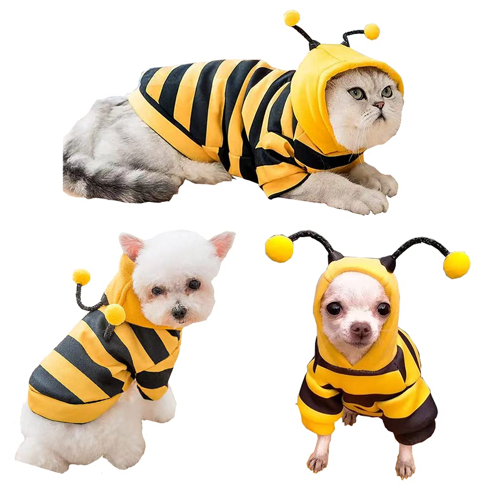 Anelekor Funny Dog Hoodies Sweatshirt Holiday Cat Sweater Warm Dog Clothes For Small Dog Yellow Cat Outfit Puppy Hooded Coat Pet Bee Costume For Halloween Christmas (Yellow,Medium)