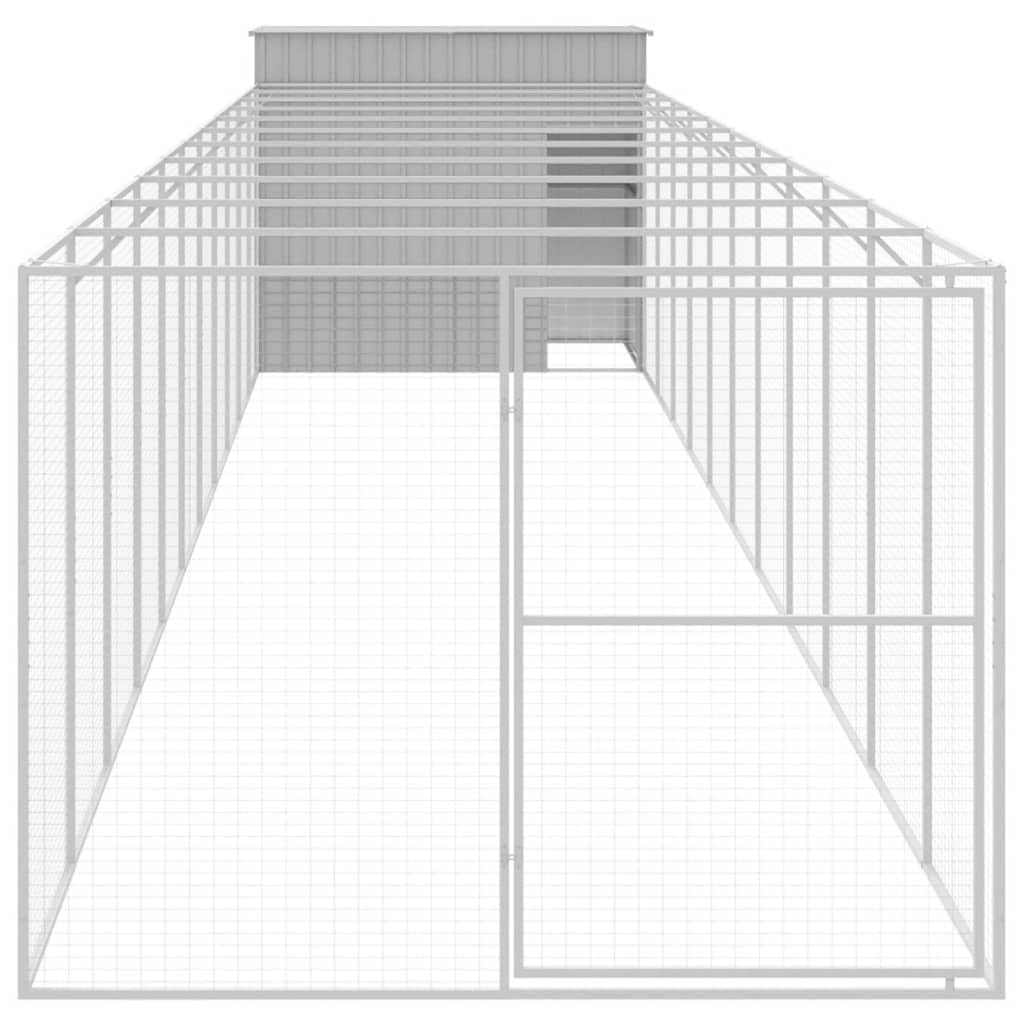 vidaXL Dog House with Run Light Gray 84.3x501.2x71.3 Galvanized Steel