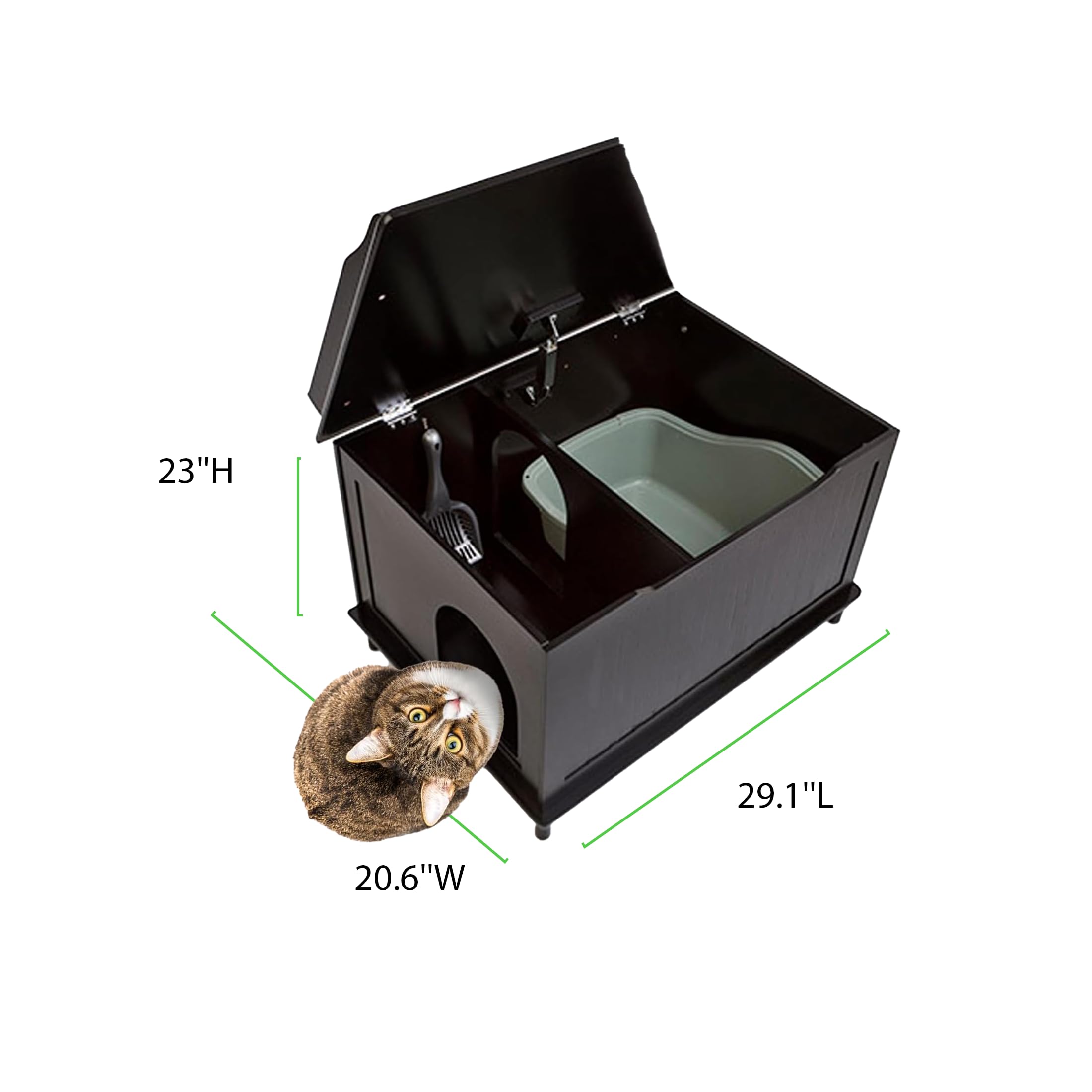 DESIGNER PET PRODUCTS Designer Catbox Litter Box Enclosure, Large, Engineered Wood, Black, Model DCB-B