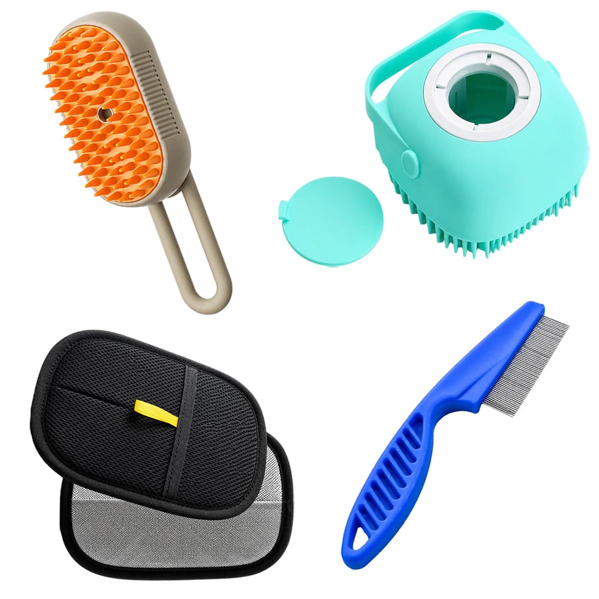 4 Piece Pet Grooming Kit With Slicker Brush Flea Comb Hair Remover Glove