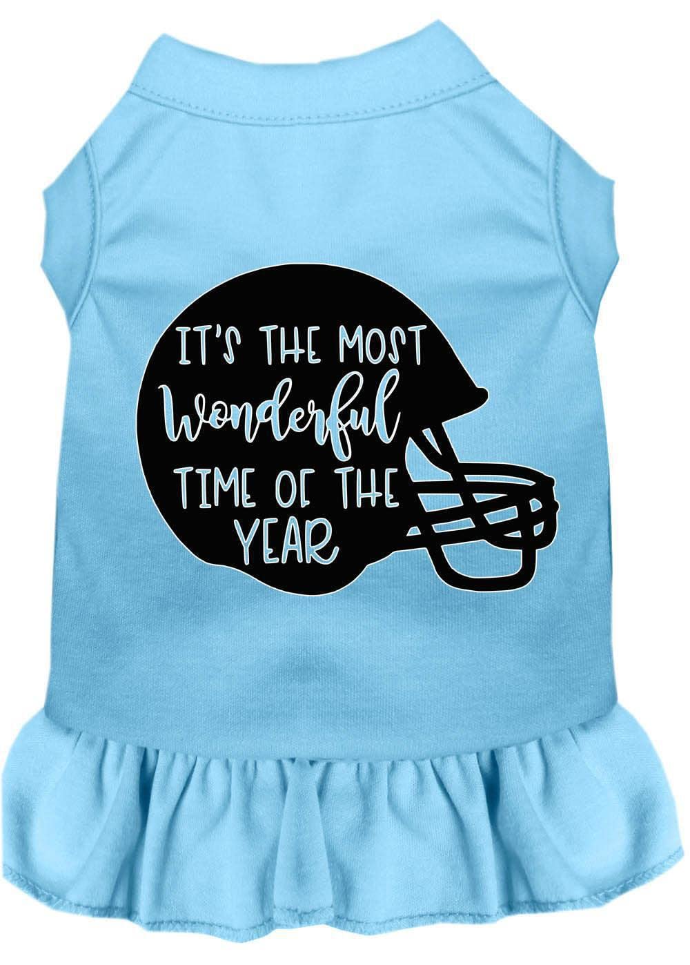 Pet Dog & Cat Dress Screen Printed, "Most Wonderful Time of the Year (Football)" Baby Blue LG (10-14 lbs.)