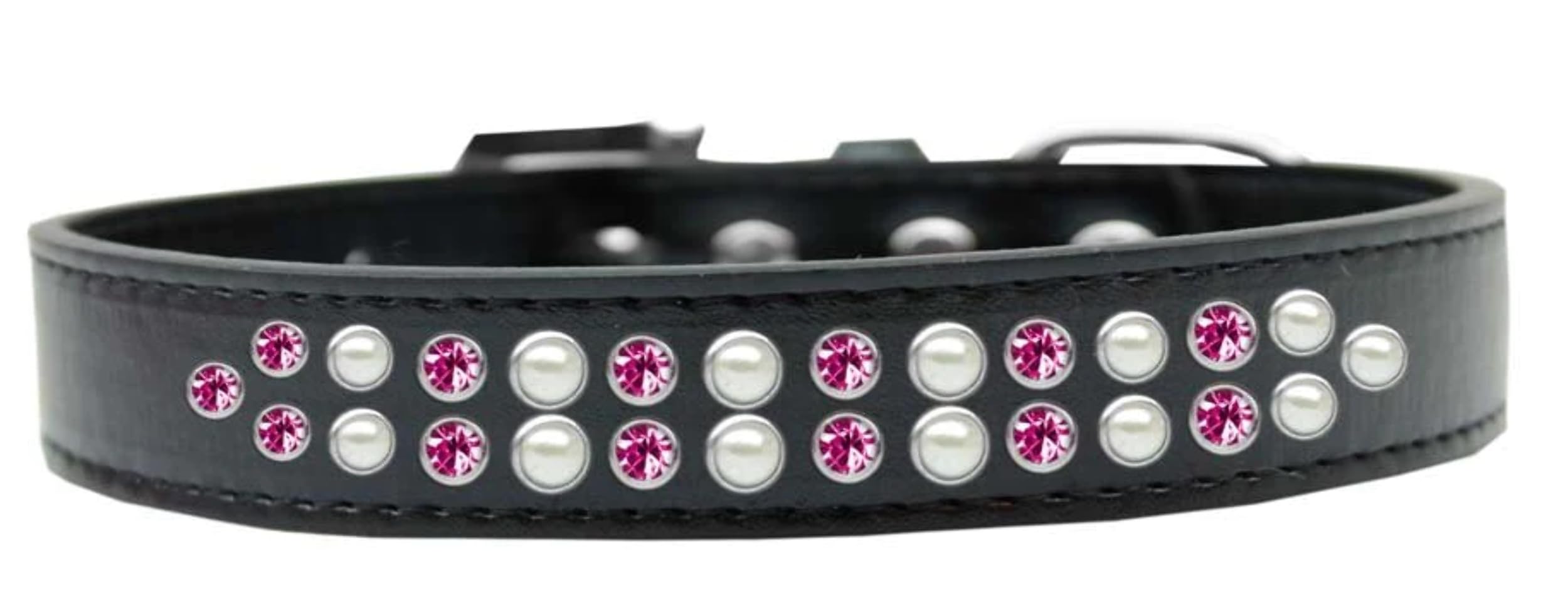 Dog, Puppy & Pet Fashion Collar, Two Row Pearl and Pink Crystal Rimsets Light Pink 18