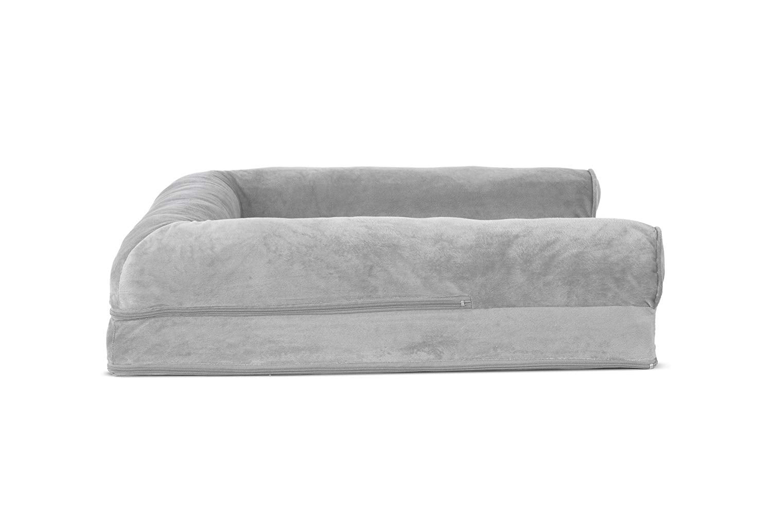 Furhaven Orthopedic Dog Bed For Large/Medium Dogs W/ Removable Bolsters & Washable Cover, For Dogs Up To 55 Lbs - Faux Fur & Velvet Sofa - Smoke Gray, Large
