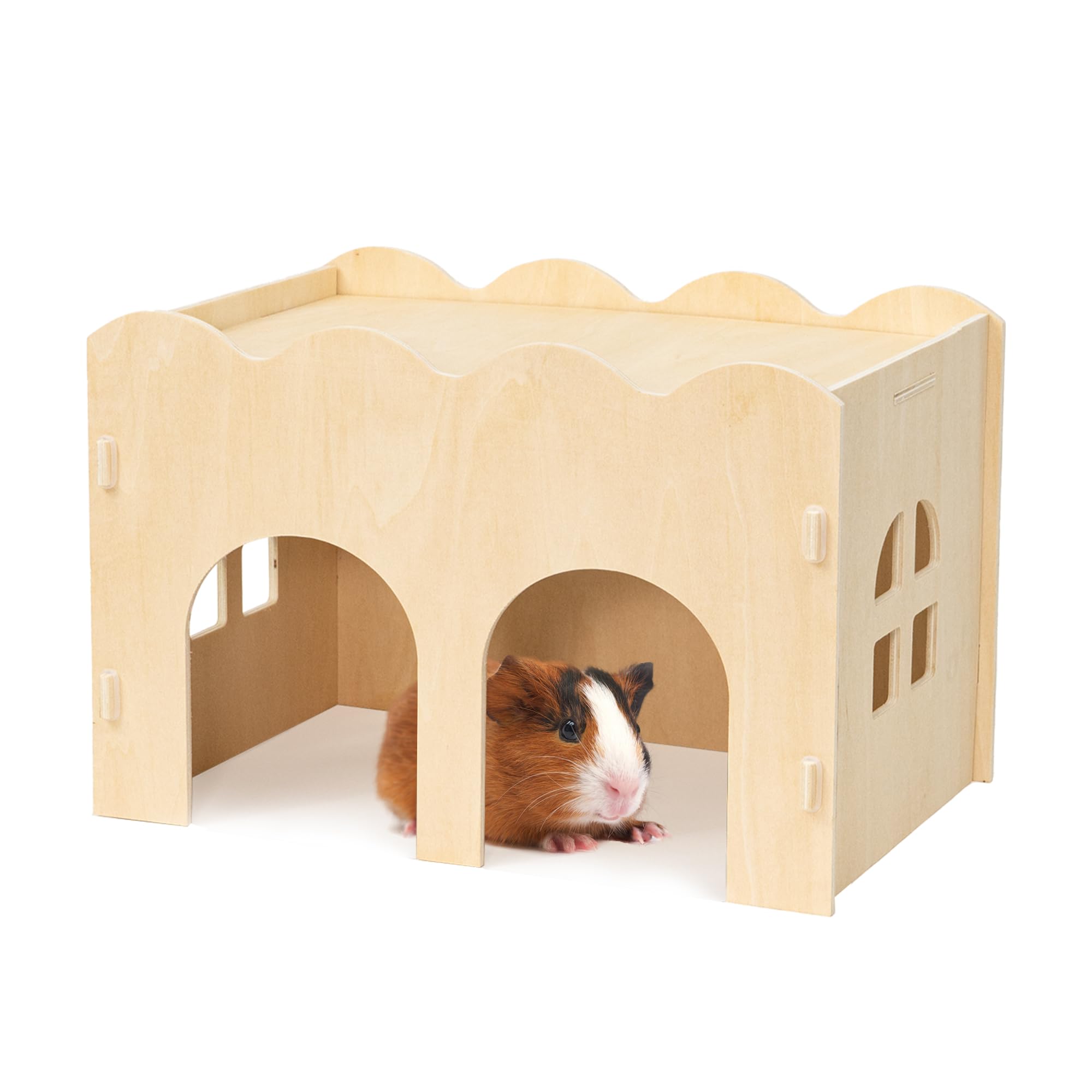 Bifeaw Guinea Pig Hideout, Natural Wooden Chew Proof Hideaway Hut for Small Pets (Guinea Pig)