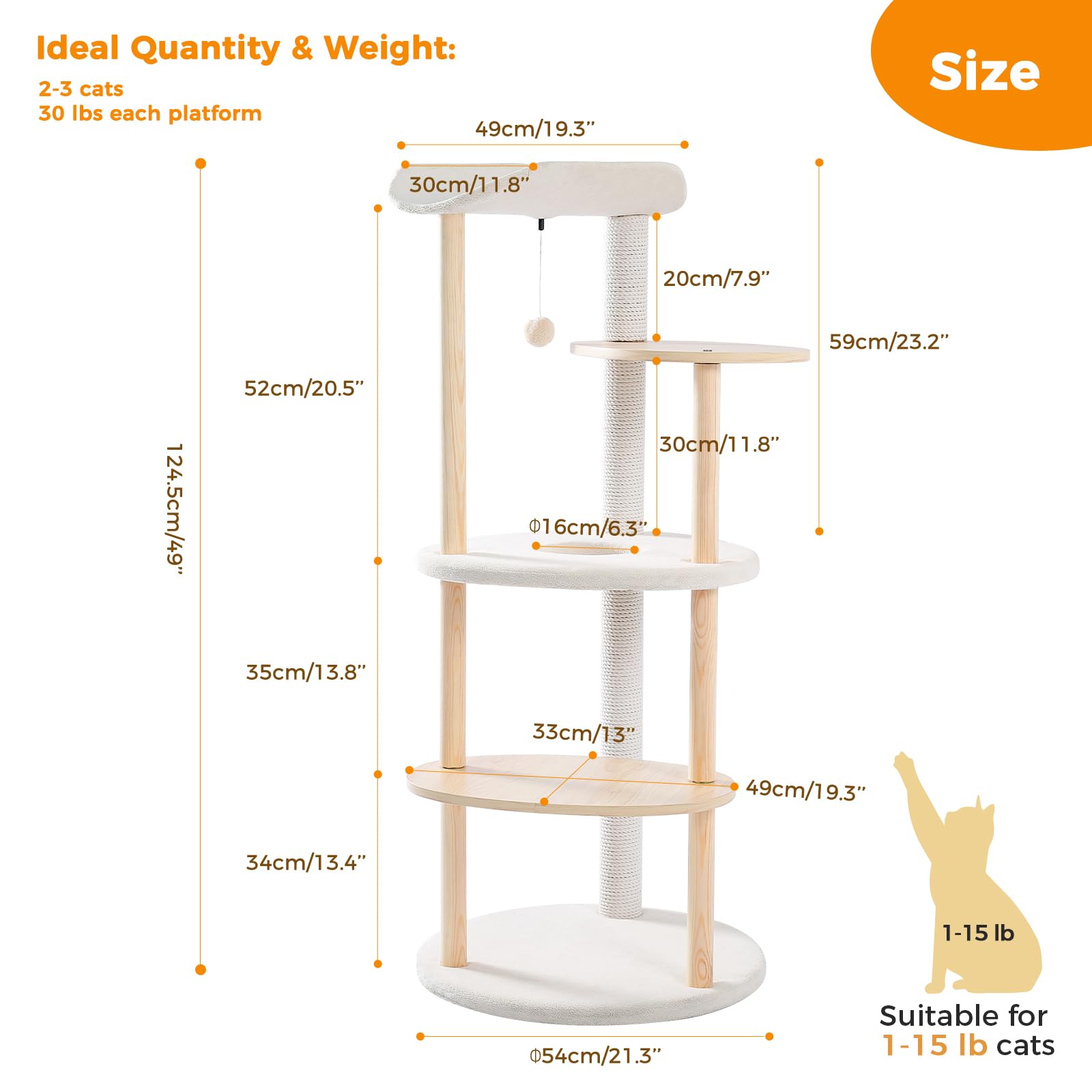 PETEPELA Cat Tree Tower - 5-Level Indoor Climbing Play House, Engineered Wood, Beige, Model AM11-3-AMT0075BG