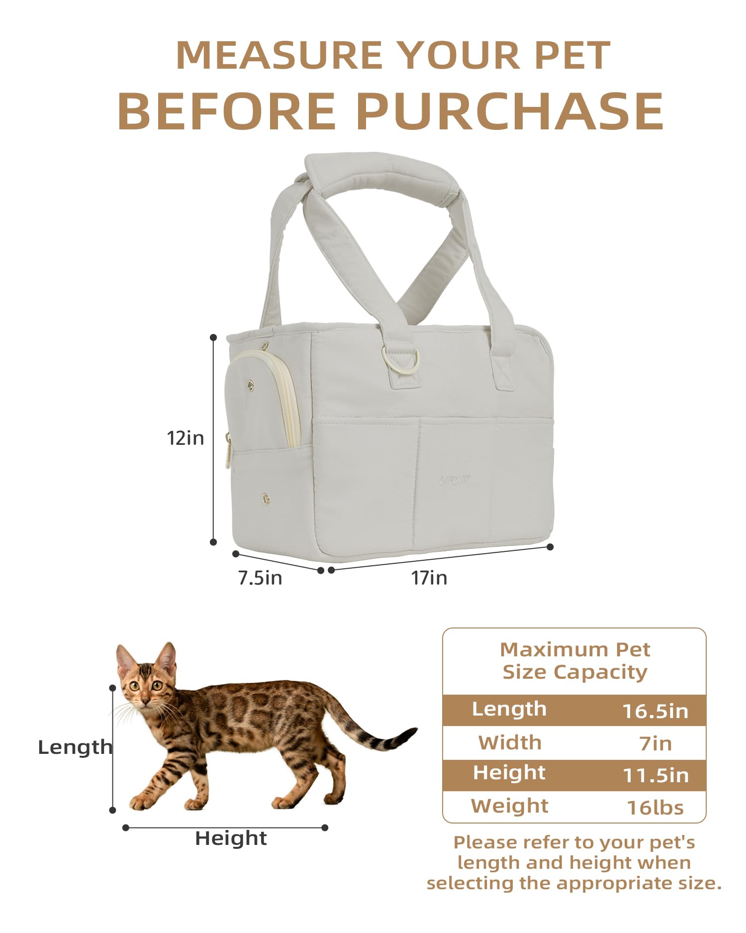 ONECUTE Dog Carrier for Small Dogs, Cotton Soft-Sided Bag, Grey, 17" L x 7.5" W x 12" H, Model C01-US, Collapsible