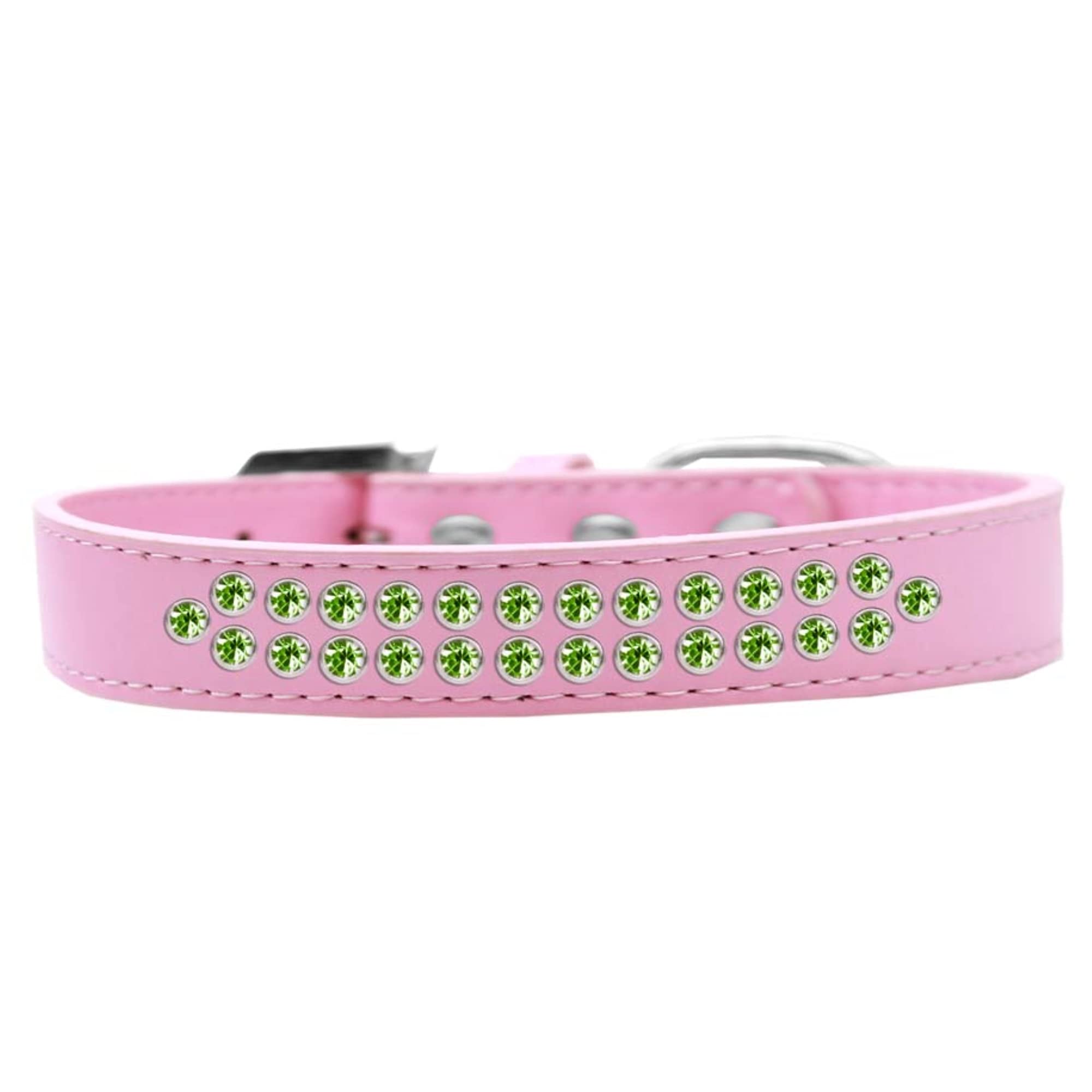 Mirage Pet Products Two Row Lime Green Crystal Light Pink Dog Collar, Size 12