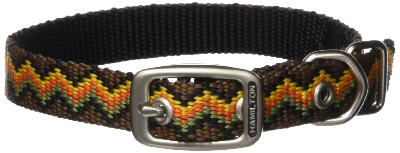 Hamilton 5/8-Inch By 16-Inch Single Thick Nylon Deluxe Dog Collar, Brown Multi-Colored Weave Pattern