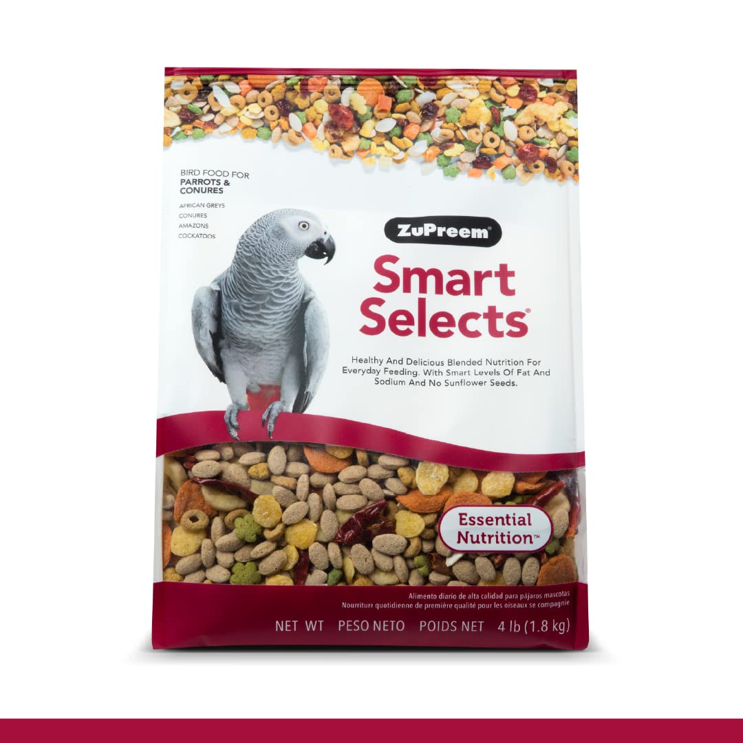 ZuPreem Smart Selects Daily Bird Food for Parrot, Conure, Caique, African Grey, Eclectus, Small Cockatoo, Bird Pellets and Seed 
