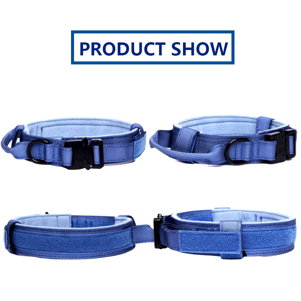 Tactical Dog Collar And Leash Set Tactical Dog Collar With Handle Bungee Leash Adjustable Military Training Nylon Collar Dog Training Collar Leash Set With Control Handle Metal Buckle (Dark Blue Xl