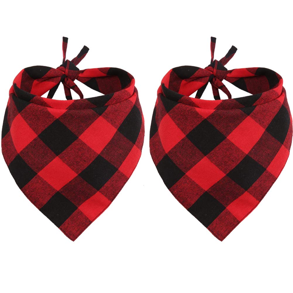Lamphyface 2 Pcs Dog Bandana Christmas Pet Clothing Triangle Scarf Accessories Bibs Red Black Plaid