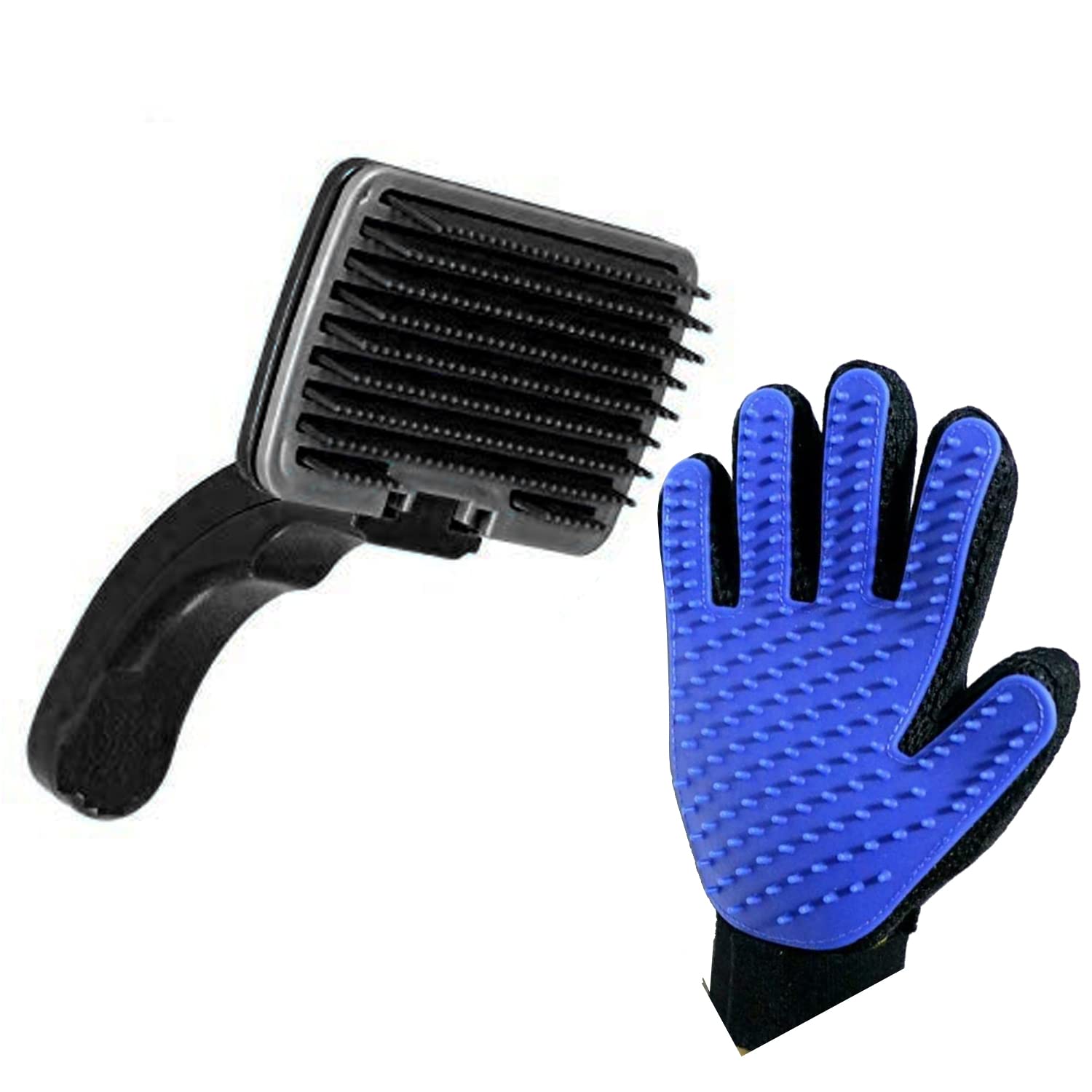 Jainsons Pet Products 2 In 1 Grooming & Deshedding Combo Pack For Dogs, Puppies & Cats With Plastic Slicker Brush And Hair Massa